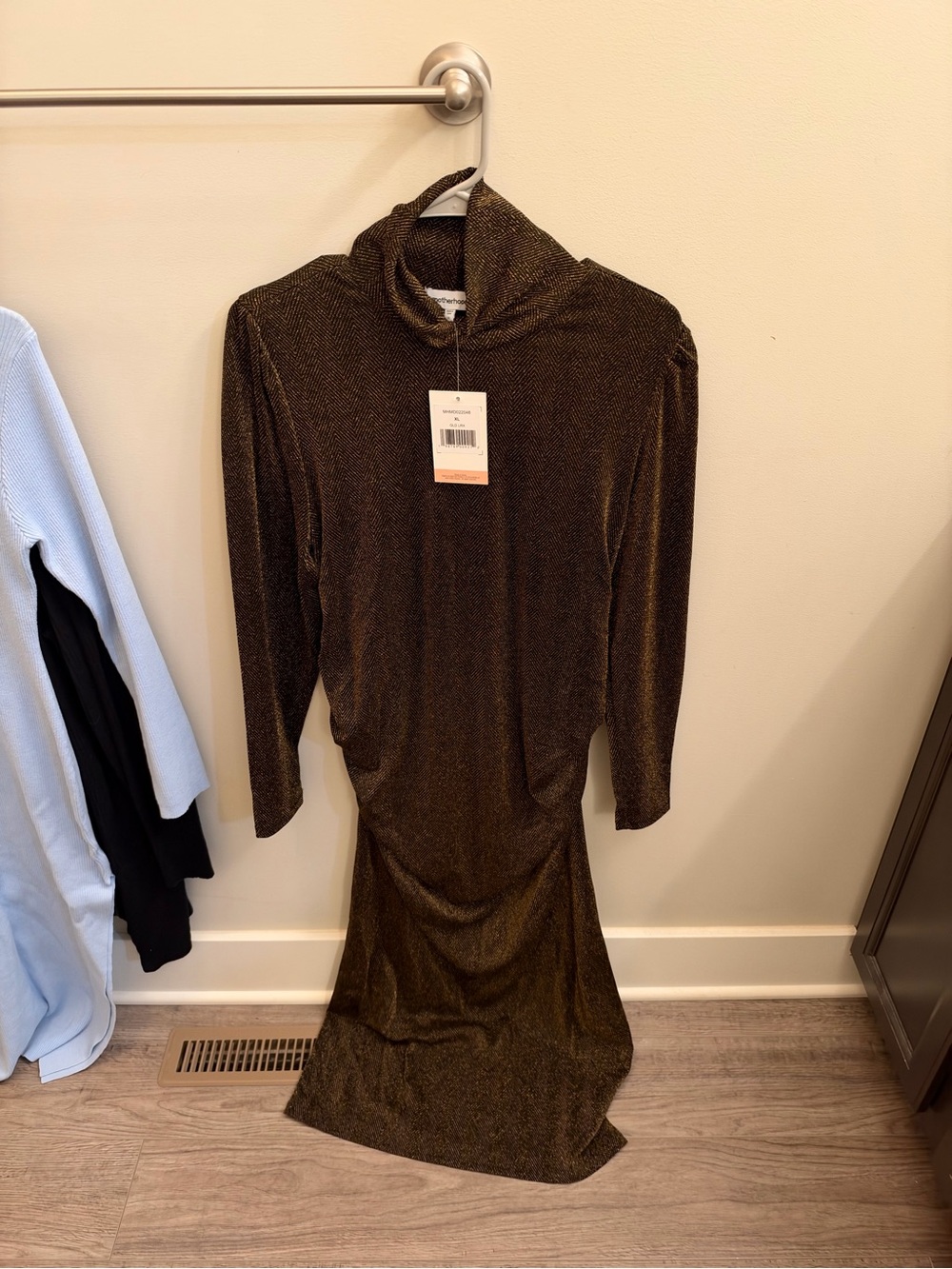 Motherhood Maternity Metallic Brown Long Sleeve Turtleneck Dress